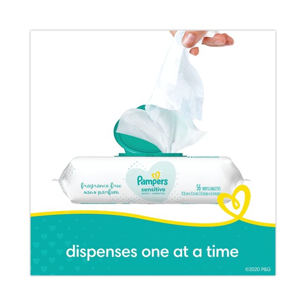 Pampers Sensitive Baby Wipes, White, Unscented, 6.8 x 7, PK56 87076EA